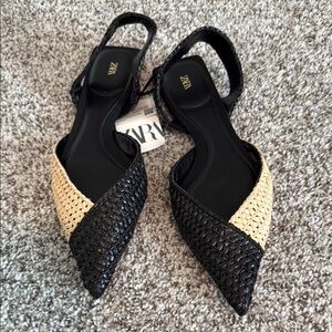 Zara | NWT Raffia Slingback Flats